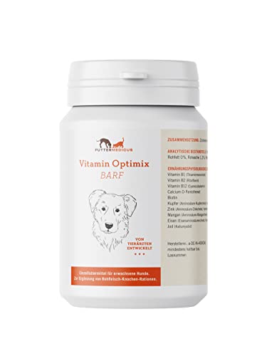 Futtermedicus Optimix Barf | 180 g | Ergänzungsfuttermittel für ausgewachsene Hunde | Spurenelement & B-Vitamin Ergänzung zum BARFen mit Knochen | Mit Zichorien-Inulin von Futtermedicus