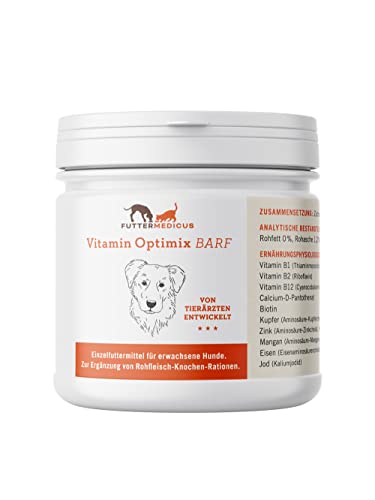 Futtermedicus Optimix Barf | 90 g | Ergänzungsfuttermittel für ausgewachsene Hunde | Spurenelement & B-Vitamin Ergänzung zum BARFen mit Knochen | Mit Zichorien-Inulin von Futtermedicus