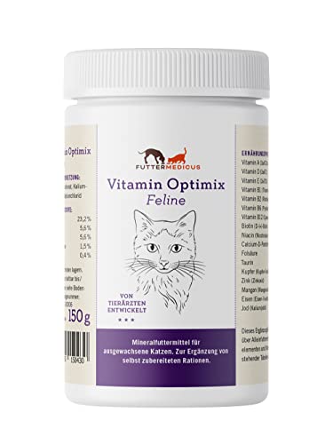 Futtermedicus Vitamin Optimix Feline | 150 g | Ergänzungsfuttermittel für Katzen | Mineralstoff- und Vitaminergänzung zum Barfen ohne Knochen | enthält wichtiges Taurin von Futtermedicus