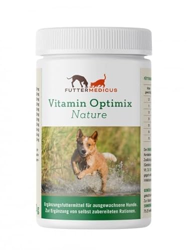 Futtermedicus Vitamin Optimix Nature | 750 g | Ergänzungsfuttermittel für ausgewachsene Hunde | liefert wichtige Mineralstoffe und Vitamine | zum BARFen und Kochen geeignet von Futtermedicus