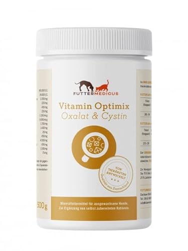 Futtermedicus Vitamin Optimix Oxalat & Cystin | 500 g | Ergänzungsfuttermittel für Hunde | Zur Unterstützung bei Harnwege | Futterzusatz für die Koch- und Barf-Fütterung von Futtermedicus