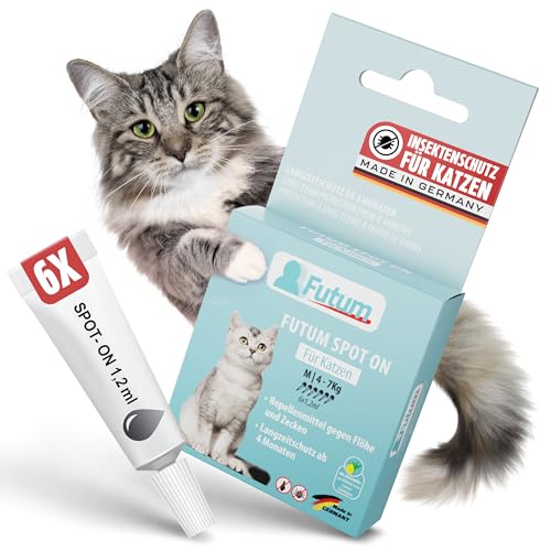 NEU FUTUM Spot On Katze 6 x 1,2 ml – Floh und Zeckenschutz für Katzen – Flohmittel Katzen mit Aktivstoffen Lemon Eukalyptus – Effektiver Zeckenschutz Katze – Spot On für Katzen schützt langanhaltend von Futum