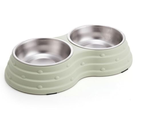 Fuwok Doppelter Hundenapf für Futter und Wasser, abnehmbarer Premium-Edelstahlnapf mit rutschfester Unterseite, auslaufsicher, für Haustiere und kleine Hunde, Katzen usw. (klein, grün) von Fuwok