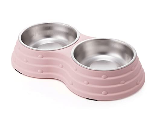 Fuwok Doppelter Hundenapf für Futter und Wasser, abnehmbarer Premium-Edelstahlnapf mit rutschfester Unterseite, auslaufsicher, für Haustiere und kleine Hunde, Katzen usw. (klein, rosa) von Fuwok