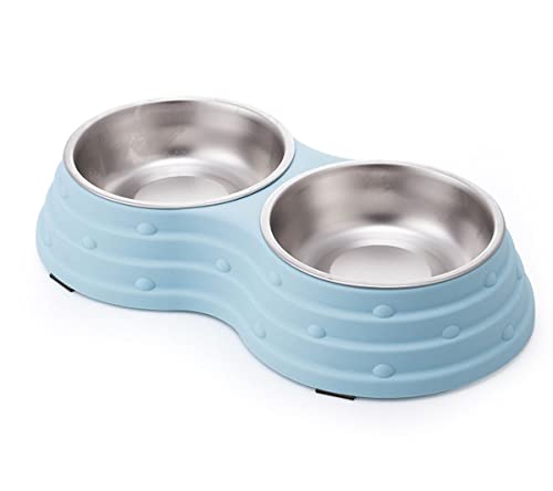 Fuwok Doppelter Hundenapf für Futter und Wasser, abnehmbarer Premium-Edelstahlnapf mit rutschfester Unterseite, auslaufsicher, für Haustiere und kleine Hunde, Katzen usw. (mittelgroß, blau) von Fuwok