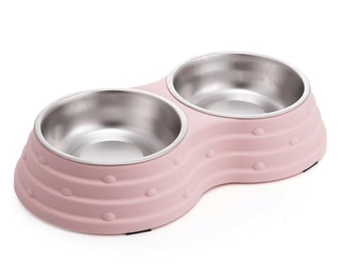Fuwok Doppelter Hundenapf für Futter und Wasser, abnehmbarer Premium-Edelstahlnapf mit rutschfester Unterseite, auslaufsicher, für Haustiere und kleine Hunde, Katzen usw. (mittelgroß, rosa) von Fuwok