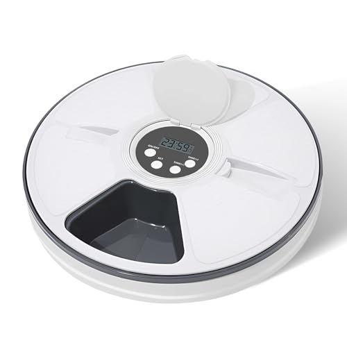 Automatischer Futterspender für Katzen, Nassfutter/Trockenfutter, 6 Mahlzeiten, leicht programmierbar und leicht zu reinigen, automatischer Futterspender für Katzen/kleine Hunde (schwarz) von Fuxopo