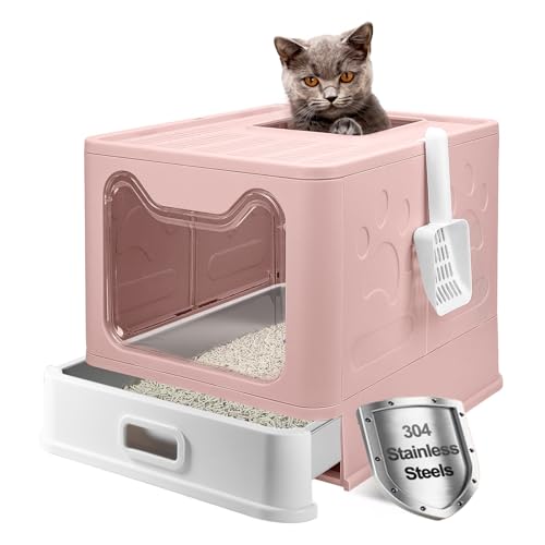 Katzentoilette aus Edelstahl mit Deckel, Vordereingang oben Ausgang Kitty Katzentoilette, große geschlossene Metall-Katzentoilette mit Streuschaufel, Anti-Auslauf, nicht klebrig, einfache Reinigung Katzentoilette aus Edelstahl mit Deckel, Vordereingang oben Ausgang Kitty Katzentoilette, große geschlossene Metall-Katzentoilette mit Streuschaufel, Anti-Auslauf, nicht klebrig, einfache Reinigung von Fuxopo