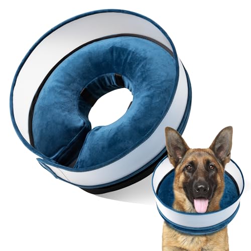 Aufblasbarer Hundekegel, weiches Hundehalsband nach Operationen als Alternative mit verbessertem Anti-Leckschutz, verstellbares, abnehmbares Kegelhalsband, elisabethanisches Halsband (M, Blau) von Fuz Bigaza