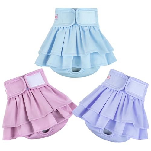 Bauchbänder für Hündinnen (3er-Pack), waschbar, wiederverwendbar, für Hündinnen, für Welpen, , Töpfchentraining, Inkontinenzmarkierung, Pañal Para Perro Morandi, Rosa, Lila, Blau, Größe XL von Fuz Bigaza