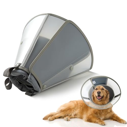 Weiches Hundehalsband für große, mittelgroße und kleine Hunde nach Operationen, verstellbares E-Halsband, elisabethanisches Halsband für Hunde und Katzen, Grau, Größe L Weiches Hundehalsband für große, mittelgroße und kleine Hunde nach Operationen, verstellbares E-Halsband, elisabethanisches Halsband für Hunde und Katzen, Grau, Größe L von Fuz Bigaza