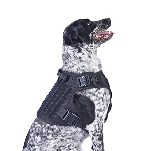 FuzzBall Taktisches Hundegeschirr mit Metallschnallen, verstellbare Militär- und Diensthund, MOLLE-Weste mit Griff und vorderer Leine Clip (Schwarz, Größe M) von FuzzBall