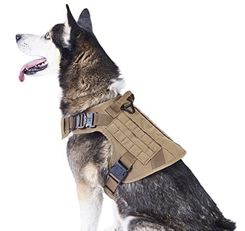 FuzzBall Taktisches Hundegeschirr mit Metallschnallen, verstellbare Weste für Militär und Diensthund, Molle-Weste mit Griff und Leine ohne Ziehen, Größe M, Hellbraun von FuzzBall
