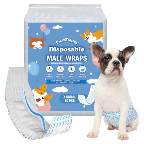 FuzzFables Windeln für männliche Hunde, 40 Stück, Einweg-Sicherheitswindeln mit Indikator, super saugfähig, auslaufsicher, Größe XS FuzzFables Windeln für männliche Hunde, 40 Stück, Einweg-Sicherheitswindeln mit Indikator, super saugfähig, auslaufsicher, Größe XS von FuzzFables