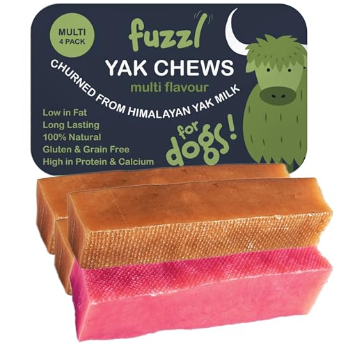 Fuzzl Yak Kausnacks für Hunde 4x70g - Kurkuma, Erdbeere, Kokosnuss - Hundeleckerli aus Himalaya Yak Milch von Fuzzl