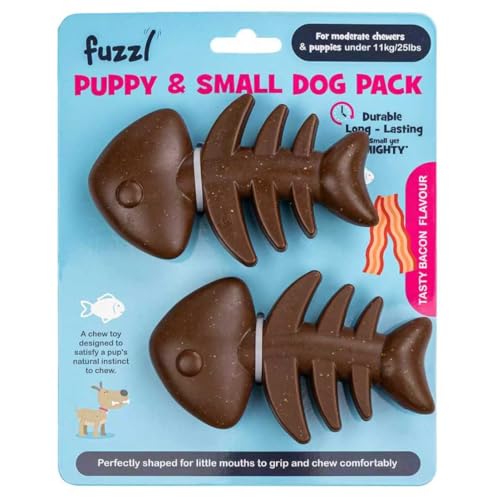 Fuzzl Kauspielzeug für Welpen, Speckgeschmack, kleine Hunde, Fischgrätenform, langlebiges Kauspielzeug für Welpen und kleine Rassen, Zahnpflege, Zahnentlastung und interaktives Spielen, 2 Stück von Fuzzl