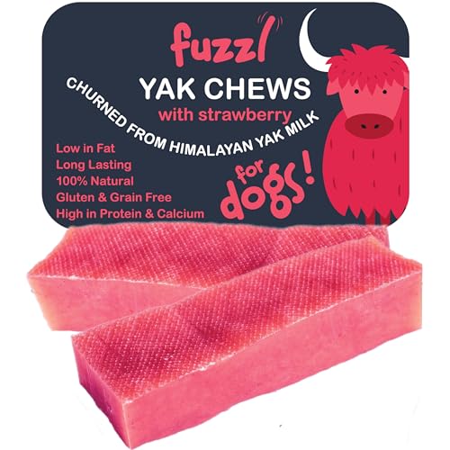 Fuzzl Yak Kausnacks für Hunde 2x70g - Erdbeere - Hundeleckerli aus Himalaya Yak Milch von Fuzzl