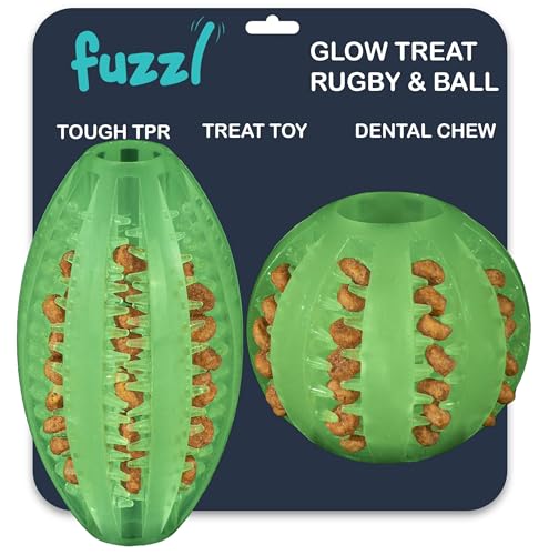 Fuzzl Super Glow Hundespielzeug-Set - 2 Leuchtende Spielbälle mit Leckerli-Funktion von Fuzzl
