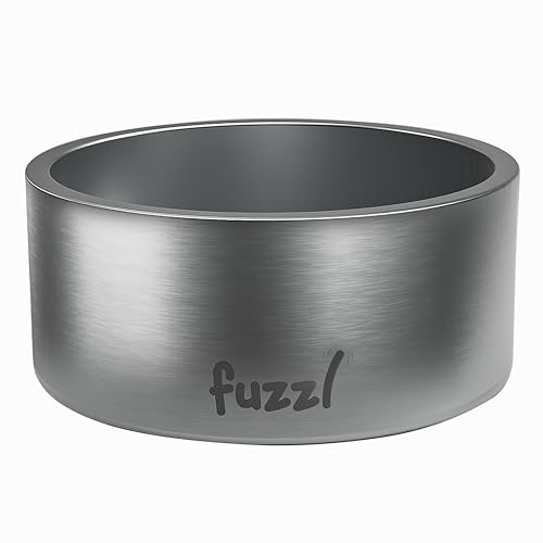 Fuzzl Titan Thermonapf 20cm - Gebürsteter Edelstahl Isolierter Thermo Hundenapf für drinnen und draußen mit Gummiboden - Vielseitige Hundenäpfe und Hundewassernapf für Hydratation und Fütterung von Fuzzl
