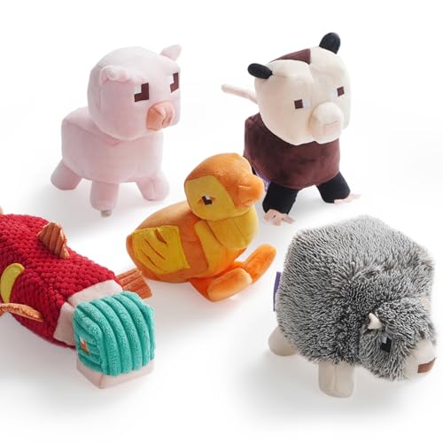 Fuzzwoof Pixel World Hundespielzeug – 5er-Pack Plüsch-Videospiel-inspiriertes Quietschspielzeug für Hunde, langlebiges und lustiges Kauspielzeug für kleine bis mittelgroße Hunde, weiches interaktives von Fuzzwoof