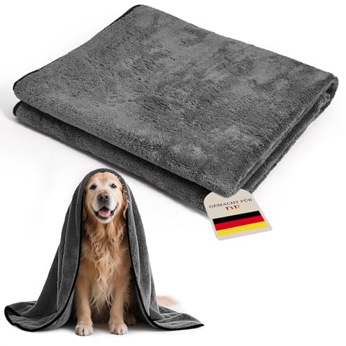 FuzzyFlavor Hundehandtuch Extra Dick und Reißfest von Hunden & Katzen | 120 × 70 cm Mikrofaser Handtuch Extra Saugfähig für Baden, Duschen, Waschen & Reinigen | Hundezubehör für Hund Mittel/Groß von FuzzyFlavor