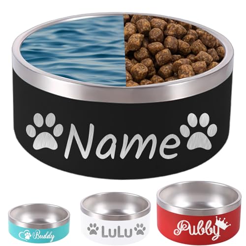 32OZ Personalisierte Hundenapf Laser graviert benutzerdefinierte Pet Name 18/32/42/64oz No Slip Edelstahl isoliert bissfest Lebensmittel Wasserschalen-Schwarz von FwSYouMAI