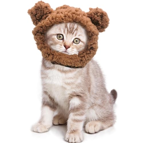 FxaumsGxuk Haustier-Bär-Kopfbedeckung | Katzenkostüm Bärenmütze | Atmungsaktives und verstellbares Katzenkostüm, warme Bärenmütze für Welpen, kleine mittelgroße Hunde und Katzen von FxaumsGxuk