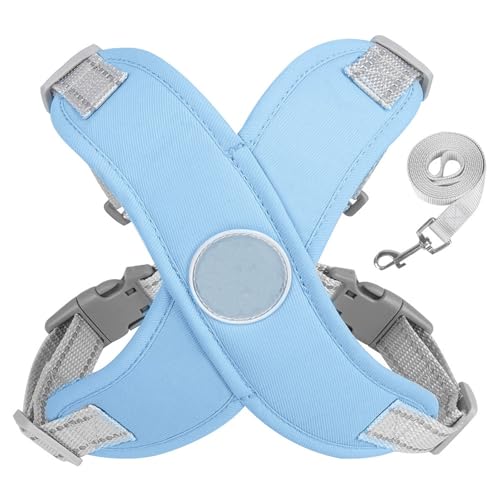Atmungsaktivem Hundegeschirr aus weichem Verstellbar Anti-Breakaway Reflektierend Hund Harness Tiergeschirr für kleine und mittelgroße Hunde (Blau, L) von Fycakly