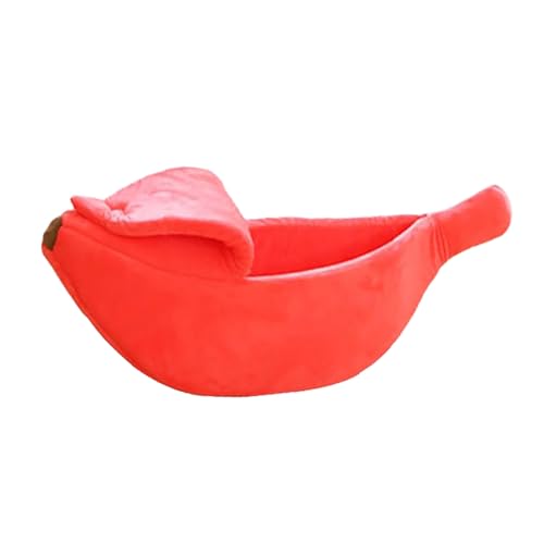 Fycakly Bananen-Katzenbett, süßes, bequemes Katzenbett, warmes, langlebiges, tragbares Haustier-Hundebett, Hundematte, Katzenbedarf, Farbe ​​ Hundedecke mit waschbarem Bezug​​ (Red, S) von Fycakly