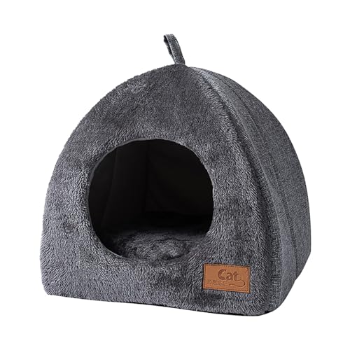 Fycakly Dreieckiges Katzenbett für den Winter, warmes Plüschbett, weiches Plüschbett, beruhigendes Bett ​​ Haustierbett mit geruchsneutralem Bezug​​ (Grey, One Size) von Fycakly