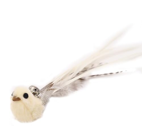 Fycakly Haustier-Teasing-Stick zum Wechseln des Kopfes Katzenspielzeug zum Selbstvergnügen Beruhigende Federn Simulation Vögel Katzenbedarf ​​ Zahnreinigender Kausnack mit Rillen​​ (White, 23cm) von Fycakly