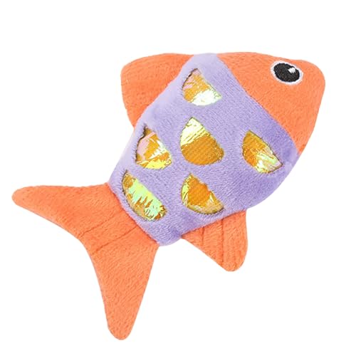 Fycakly Haustier Zahnen Kauspielzeug Beschäftigen Sie Sich zum Beißen mit Rassel Sound Fisch Thema ​​ Zahnreinigender Kausnack mit Rillen​​ (Orange, 12X10X4cm) von Fycakly