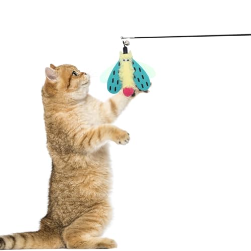 Fycakly Haustier necken Stick zum Wechseln des Kopfes Katzenspielzeug für Selbstvergnügen Beruhigende Federn Simulation Vögel Katzenbedarf1 ​​ Veganes Kauspielzeug für Welpen​​ (Yellow, 12cm) von Fycakly