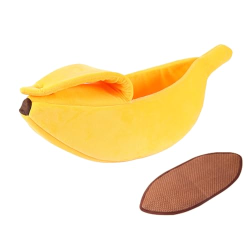 Fycakly Hunde Körbchen Sommermatten-Set, Bananenbett für Haustiere, Katzen Hunde, Haustierbett in Bananenform, warm, weich, Bananen-Katzenbetten für Hauskatzen, Bananen-Haustierbett Katzen kleine, von Fycakly