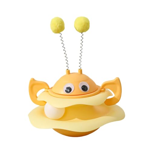 Fycakly Interaktives Katzenspielzeug-Set, Tumbler-Design, Federstab und Spur bringen (dauerhafte Langeweile bei Katzen) Interaktives Haustierspielzeug (Yellow, 25x20cm) von Fycakly