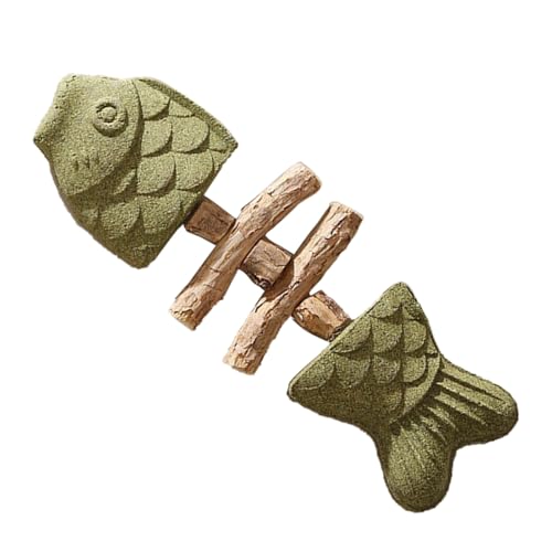 Fycakly Katzenspielzeug in Fischgrätenform – Zahnreinigungsstab Holz, Fischgräten-Design, duftend zur Entspannung langlebig (+ gemischte + Frucht-Fischgräte), DREI Arten zur (Green, 17.8cmX6.5cm) von Fycakly