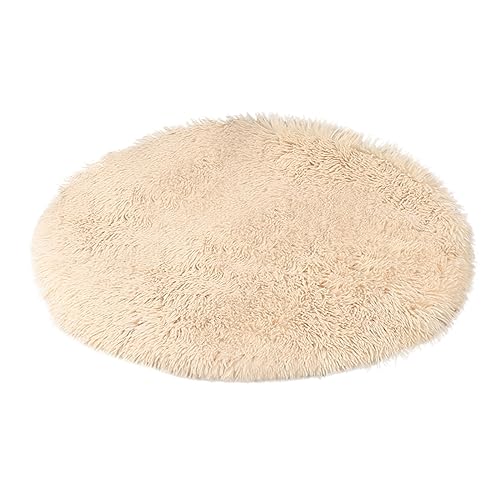 Fycakly Warme Winter-Haustiermatten für Katzen, Hundehütten, kleine mittelgroße Hunde, warme Decke, rund, Plüsch, gemütlich ​​ Katzenkissen mit Katzengras-Spielbereich​​ (Beige, One Size) von Fycakly