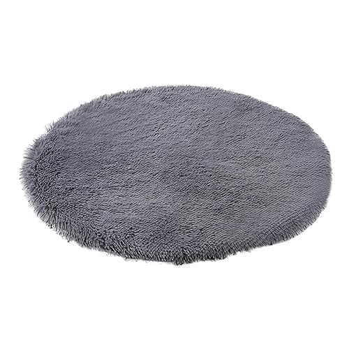 Fycakly Warme Winter-Haustiermatten für Katzen, Hundehütten, kleine mittelgroße Hunde, warme Decke, rund, Plüsch, gemütlich ​​ Katzenkissen mit Katzengras-Spielbereich​​ (Dark Gray, One Size) von Fycakly