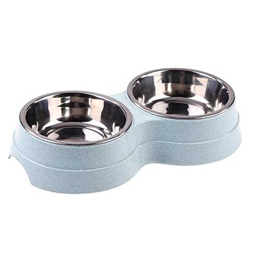 Hund Double Bowl Puppy Food Feeder Edelstahl Trinknapf Fütterung Zubehör Kleiner Hund Zubehör Edelstahl edelstahlbesteck (Blue, One Size) von Fycakly