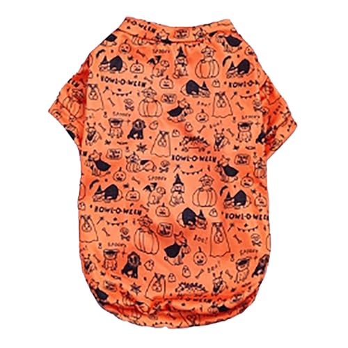 Hund Fledermaus Kostüme Halloween Universal Kürbiskopf Geistermuster Sonnenschutz Atmungsaktive Kleidung für kleine Haustiere (Orange, M) von Fycakly
