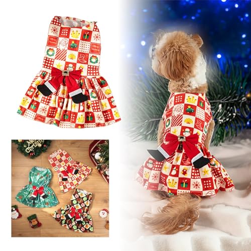 Fycakly Hunde Klamotten Haustierkleidung Hund Weihnachtsrock Farbe Weihnachtsrock Haustierkleidung Weihnachtskleid Haustier Weihnachtskleidung Hund Katze Weihnachtshaustierkleidung (A, S) von Fycakly
