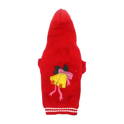 Fycakly Hunde Klamotten Kapuzenpullover für Hunde mit aufgesticktem Jingle Bells-Motiv für Feiertage und Neujahr (Red, L) von Fycakly