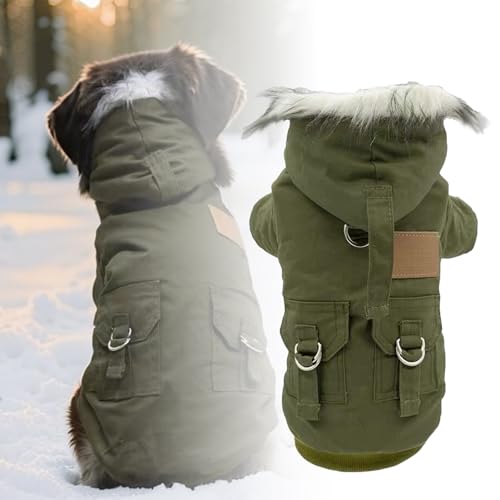 Fycakly Hunde Klamotten Warmes Winter-Hundeoutfit mit Kragen, doppellagiger Fleece-Haustieroverall für Teddys und kleine Hunde (B, 40cm) von Fycakly