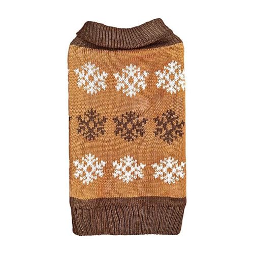 Fycakly Hunde Klamotten Weihnachtspullover für Haustiere, gestrickt, Umlegekragen, Design in Grau und Braun, DREI Reihen Schneeflockenmuster, Herbst/Winter, zweibeinige Kleidung (Brown, L) von Fycakly