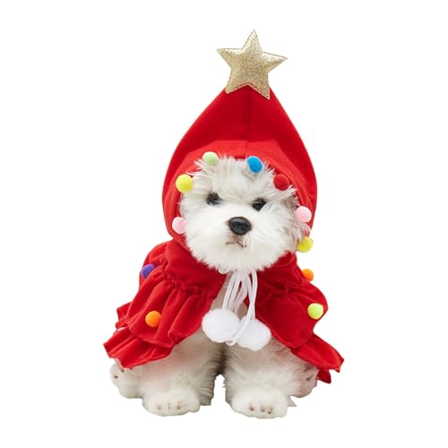 Fycakly Hunde Kleidung für Kleine Hunde Neue Weihnachtskleidung für Haustiere, kleine und mittelgroße Kojifa Fi Ghting Weihnachtsbaum-Hundemantel, Umhang, geeignet für kleine und mittelgroße (Red, S) von Fycakly