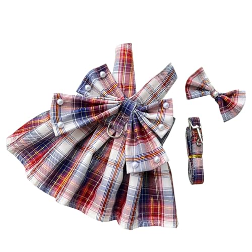 Hundekleid Niedliches und stylisches Hundegeschirrkleid mit Karomuster und Schleife für kleine Hunde, perfekt für den Innen- und Außenbereich, in verschiedenen Größen erhältlich (Red, XXL) von Fycakly