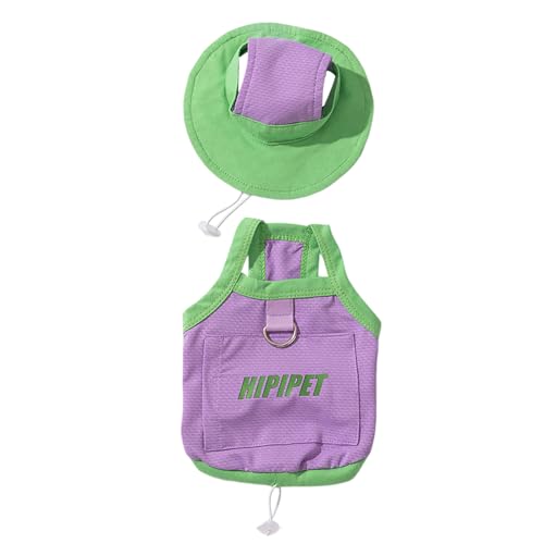 Hundekleidung Kleine Hunde Katzen- und Hundekleidung, süßes, Cooles Tanktop und Sonnenhut für den Sommer, 2-teiliges Set, Zugseilschlaufe, LSF 50 + Hunde- und Katzenzubehör, (Dark Purple, 35cm) von Fycakly