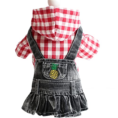 Hundekleidung Kleine Hunde Obst Bestickt Haustier Hund Kleid Kleidung Stripe Plaid Puppy Denim Hoodie Jacke (C, XS) von Fycakly