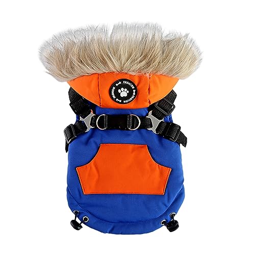 Hundekleidung Kleine Hunde Winter Baumwolle Gepolsterte Hundekleidung Brust Zurück Reißverschluss Jacke Haustier Kleidung Brust Zurück Traktion Set (Blue, XL) von Fycakly