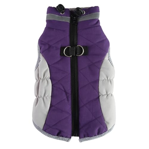 Hundemantel, warme Hundejacke, Wintermantel, gepolsterte Hunde-Fleeceweste, reflektierende Hundemäntel für kaltes Wetter, mit integriertem Geschirr, Winddichte Hunde-, Hundekleidung (Purple, XXL) von Fycakly